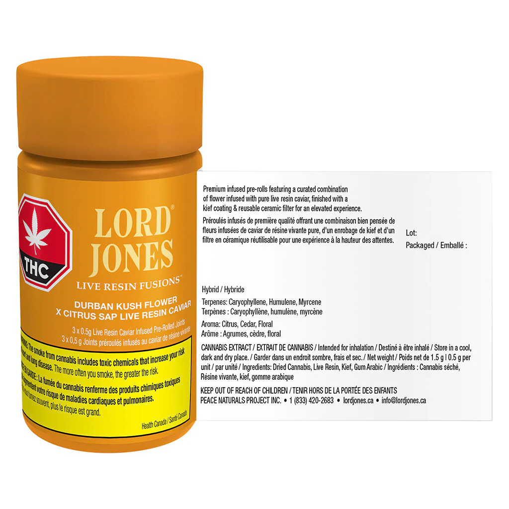 Durban Kush x Citrus Sap Live Resin Fusions Infused Pre-Roll - Image 3